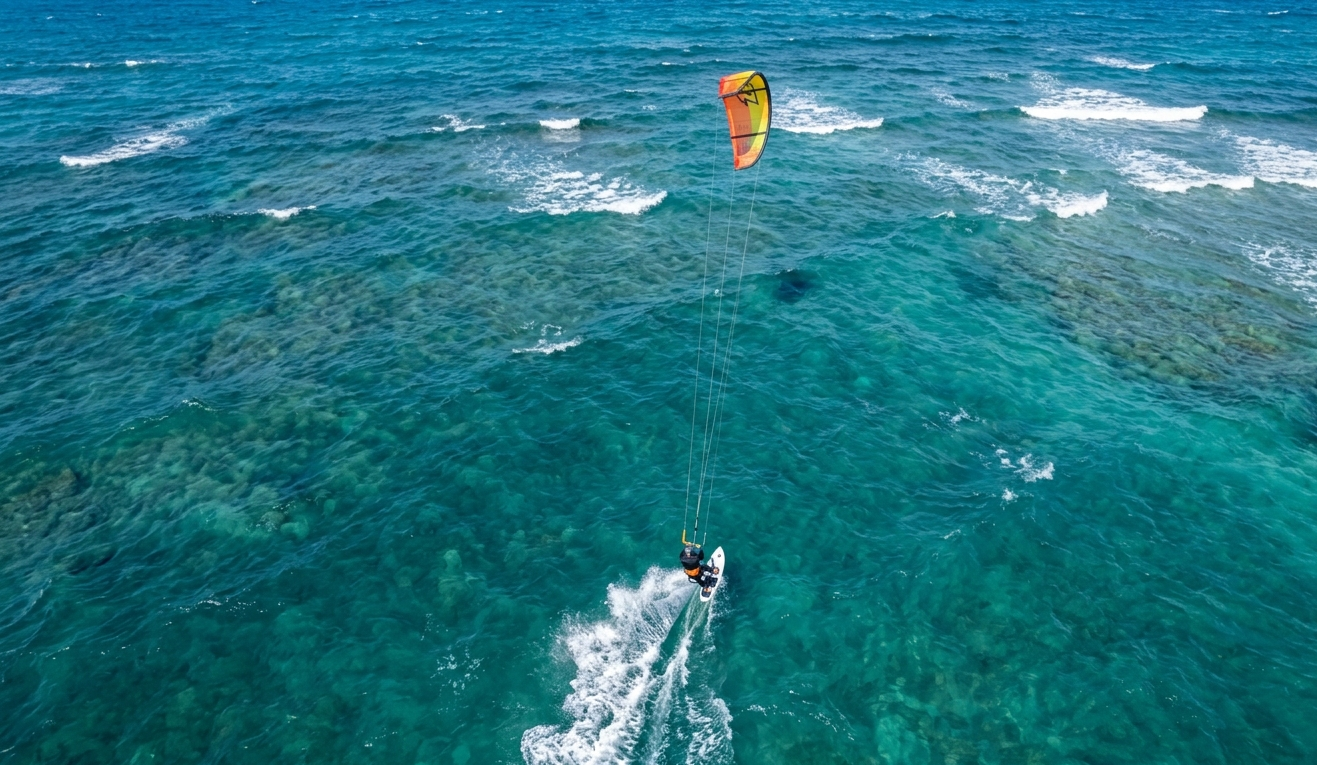 Kitesurfista in acqua chiara