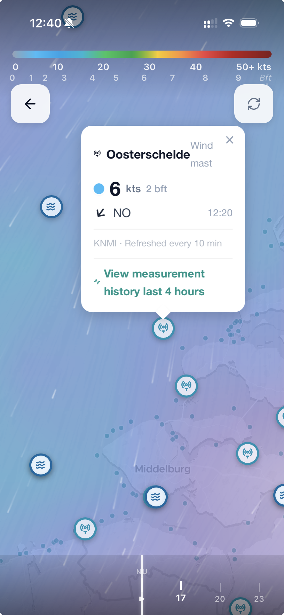 Mappa vento Oosterschelde nell'app RigSize Live